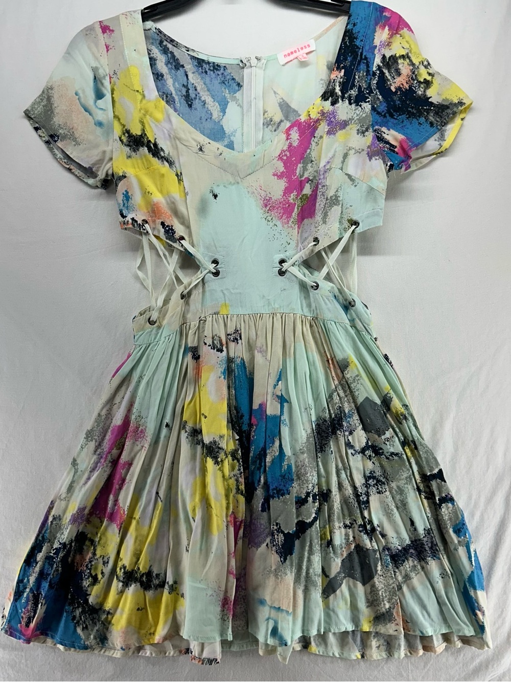 Nameless Mini Dress Skater Corset Side Short Sleeve Summer Festival Multicolor S